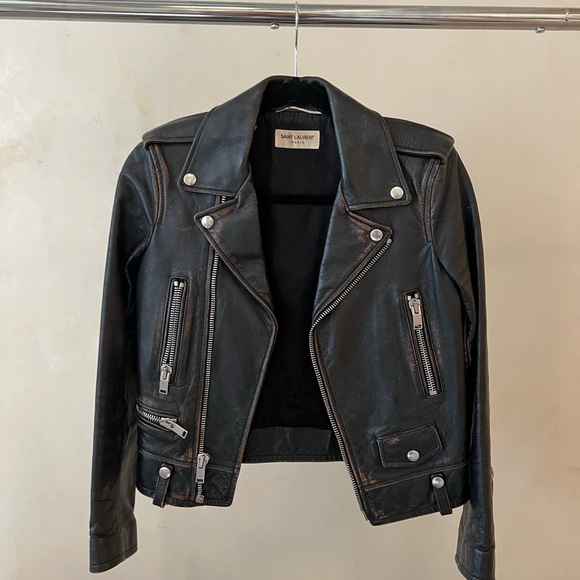 Authentic Saint Laurent Distressed Biker Leather Jacket